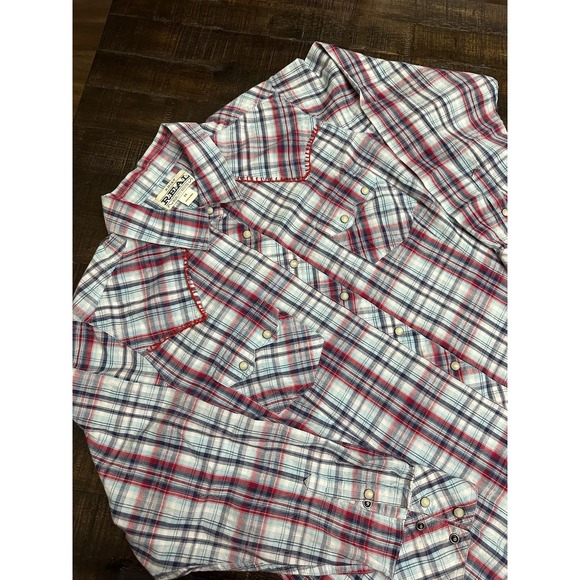 Ariat Tops - Ariat Shirt Womens 2X Red Blue Plaid Western Pearl Snap Long Sleeve Cowboy